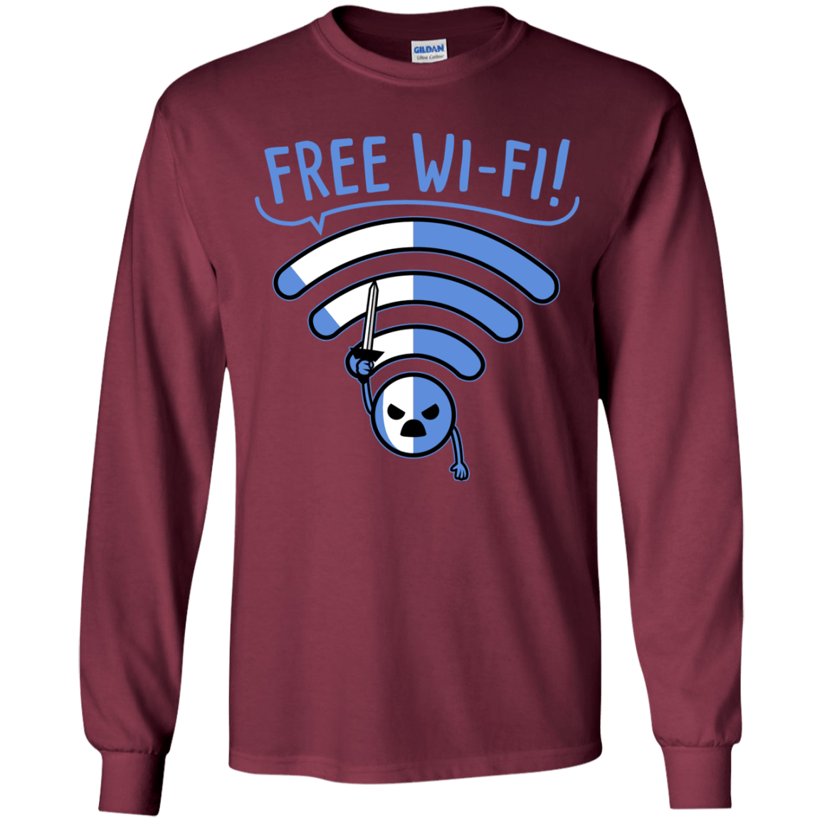 T-Shirts Maroon / YS Free Wi-Fi! Youth Long Sleeve T-Shirt