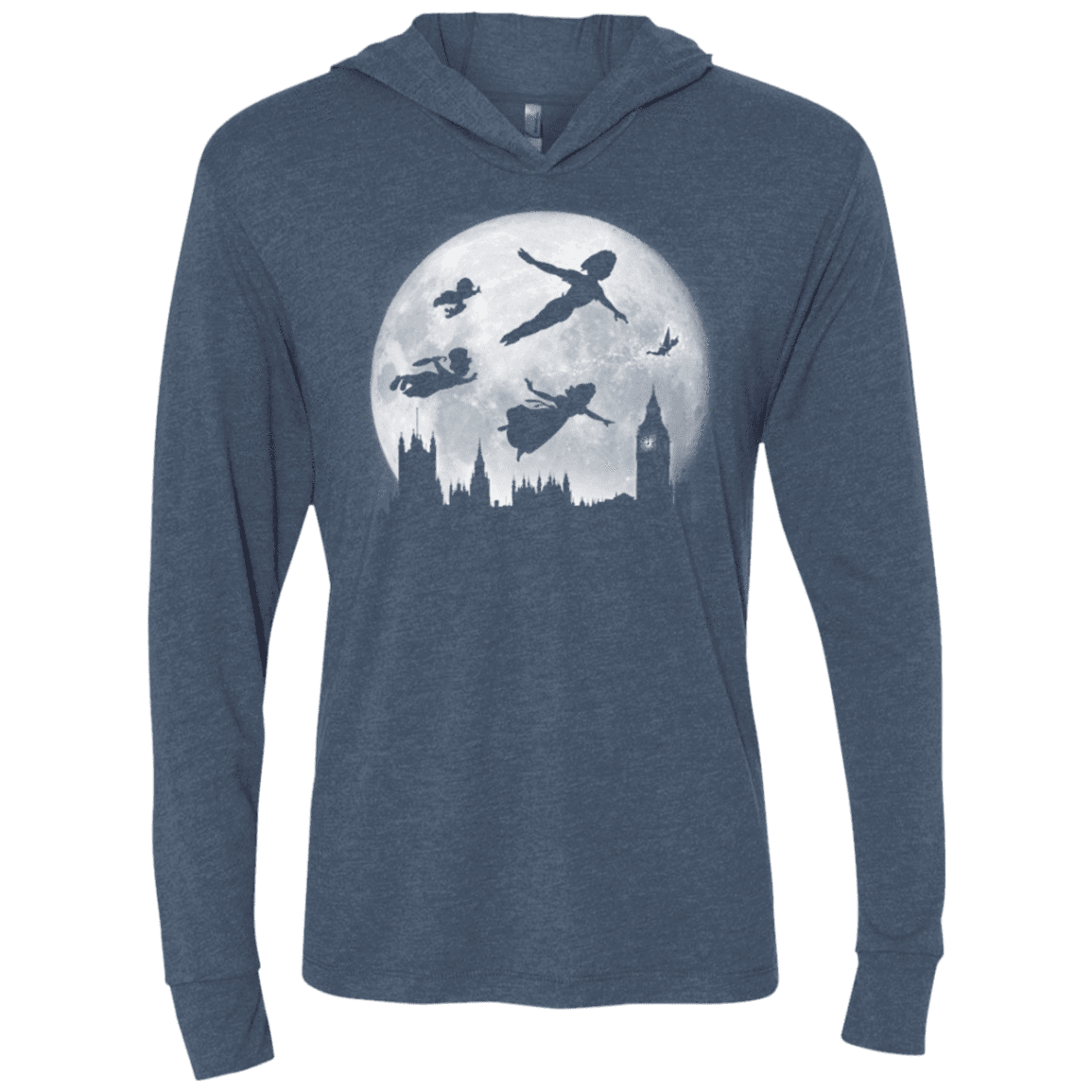 T-Shirts Indigo / X-Small Full Moon over London Triblend Long Sleeve Hoodie Tee