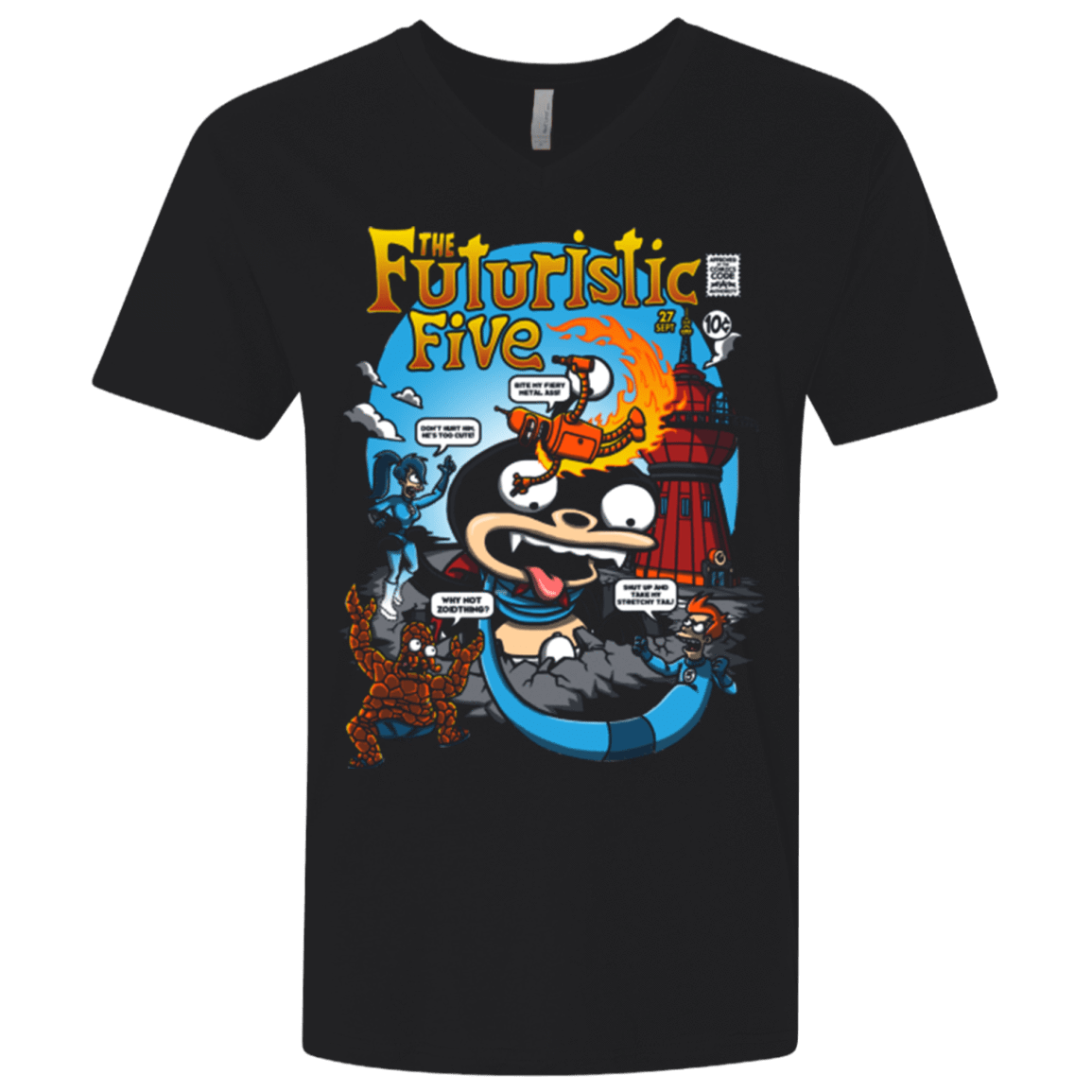 T-Shirts Black / X-Small Futurama Fantastic 4 Men's Premium V-Neck
