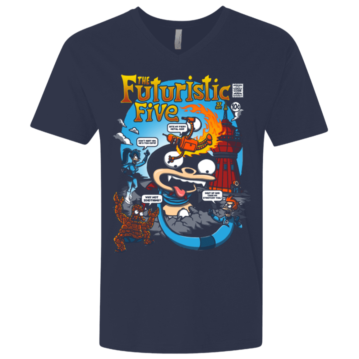 T-Shirts Midnight Navy / X-Small Futurama Fantastic 4 Men's Premium V-Neck