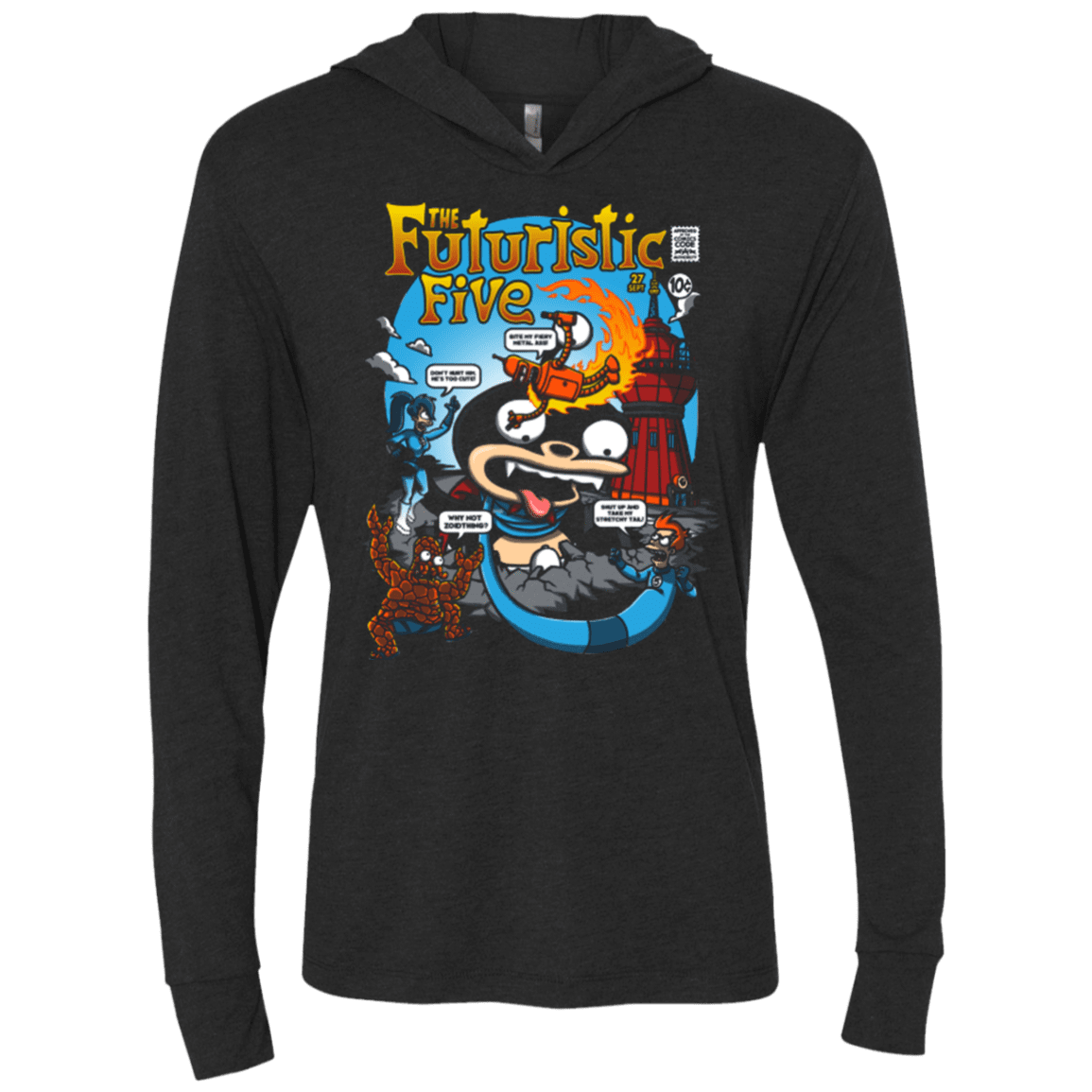 T-Shirts Vintage Black / X-Small Futurama Fantastic 4 Triblend Long Sleeve Hoodie Tee