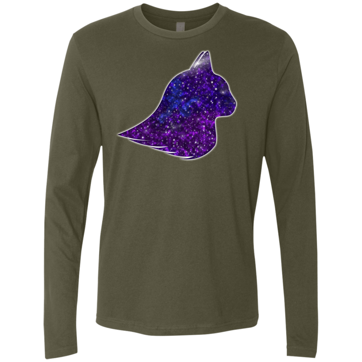 T-Shirts Military Green / S Galaxy Cat Men's Premium Long Sleeve