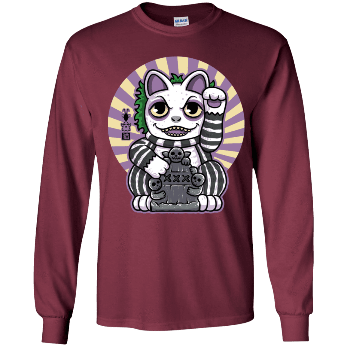 T-Shirts Maroon / YS Ghost Neko Youth Long Sleeve T-Shirt