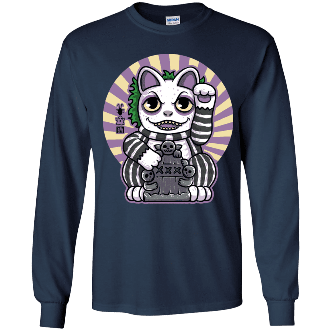 T-Shirts Navy / YS Ghost Neko Youth Long Sleeve T-Shirt