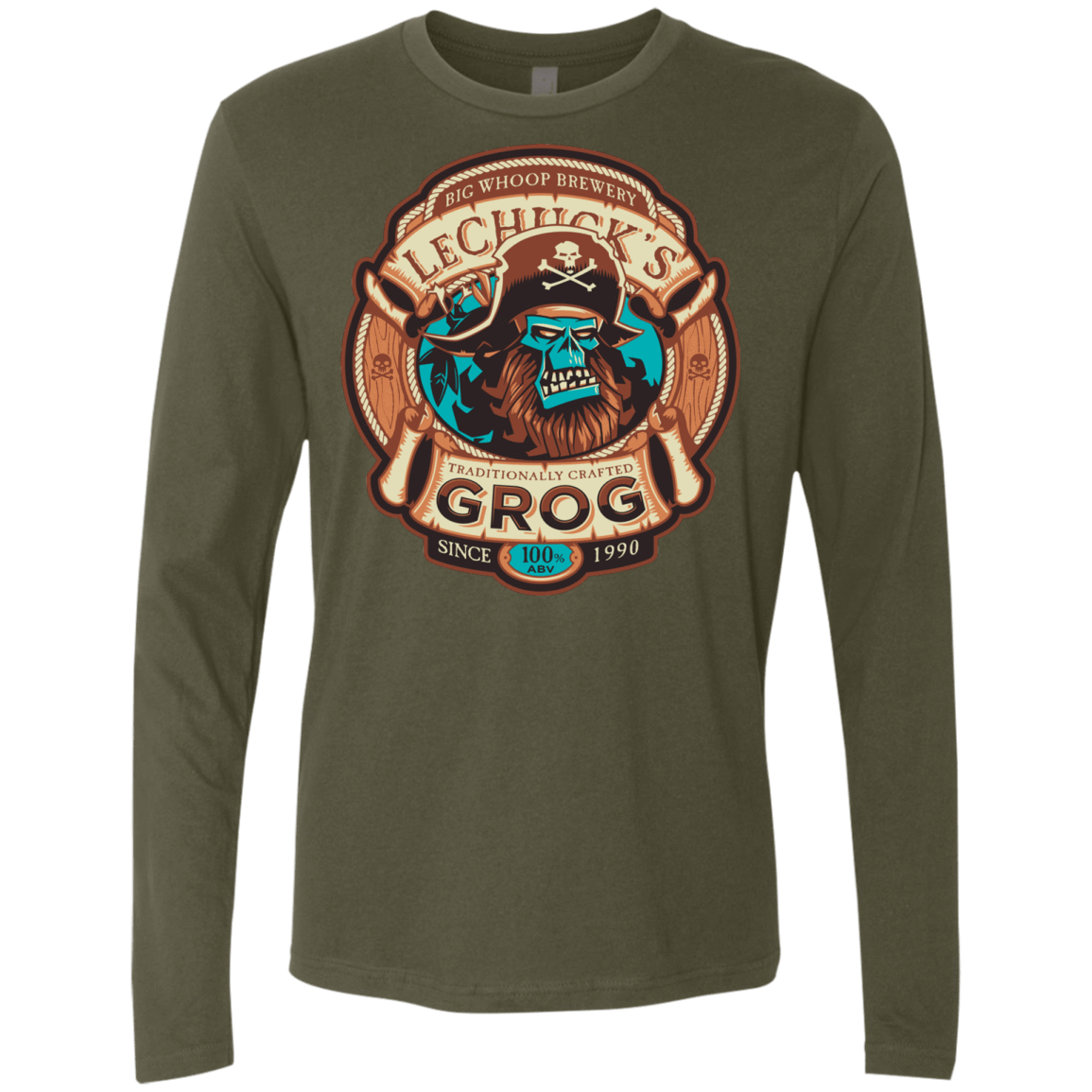 T-Shirts Military Green / Small Ghost Pirate Grog Nmns Men's Premium Long Sleeve
