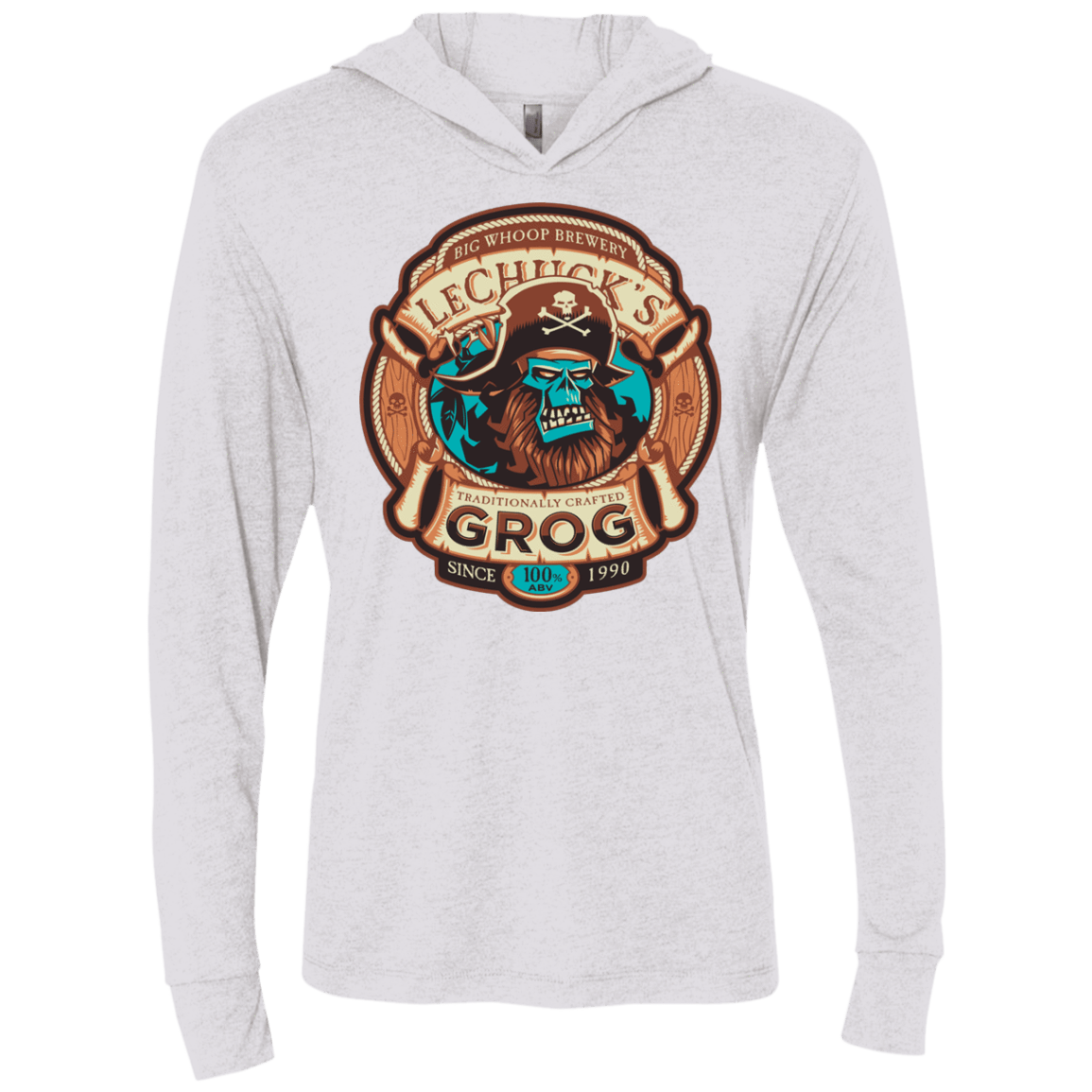 T-Shirts Heather White / X-Small Ghost Pirate Grog Nmns Triblend Long Sleeve Hoodie Tee