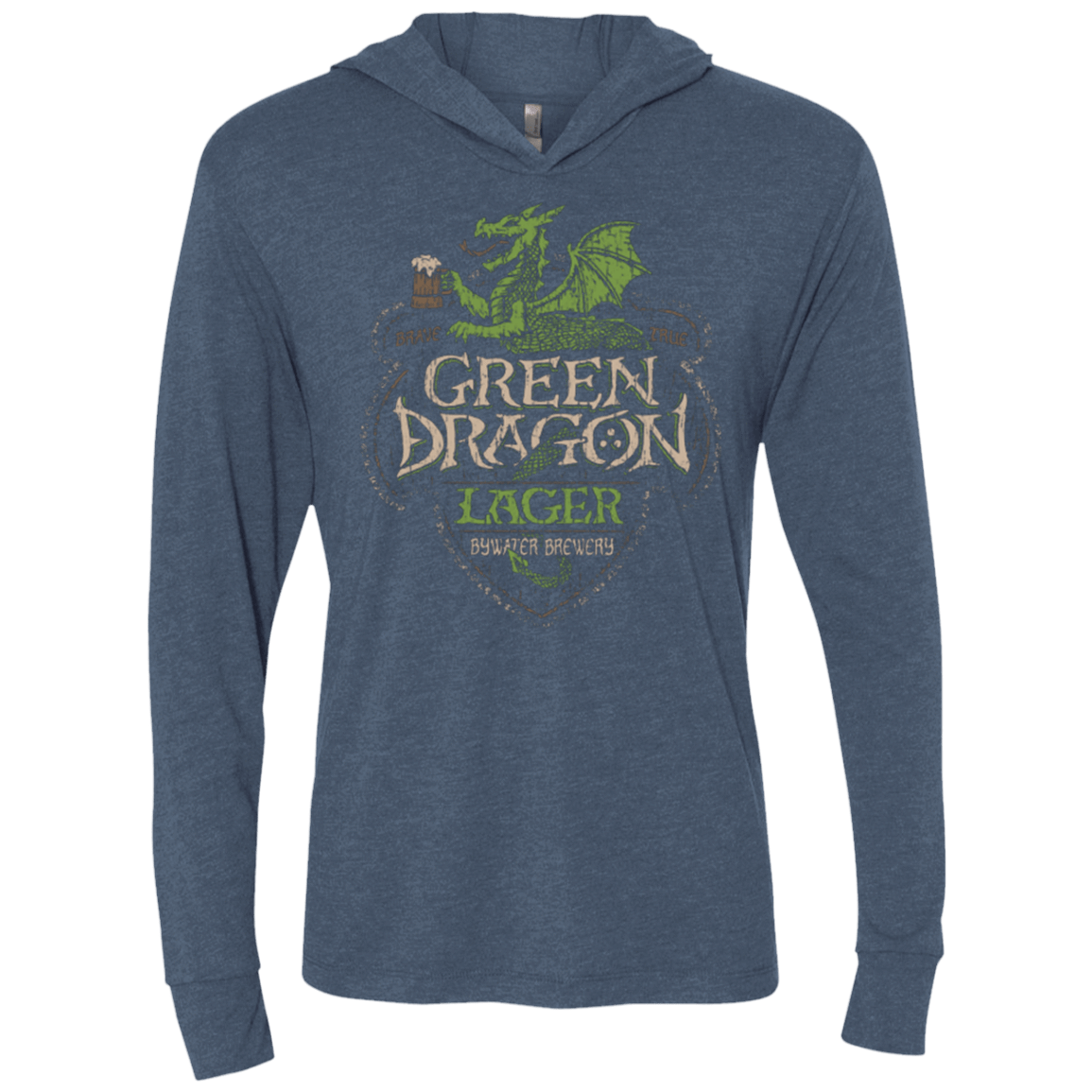 T-Shirts Indigo / X-Small Green Dragon Triblend Long Sleeve Hoodie Tee
