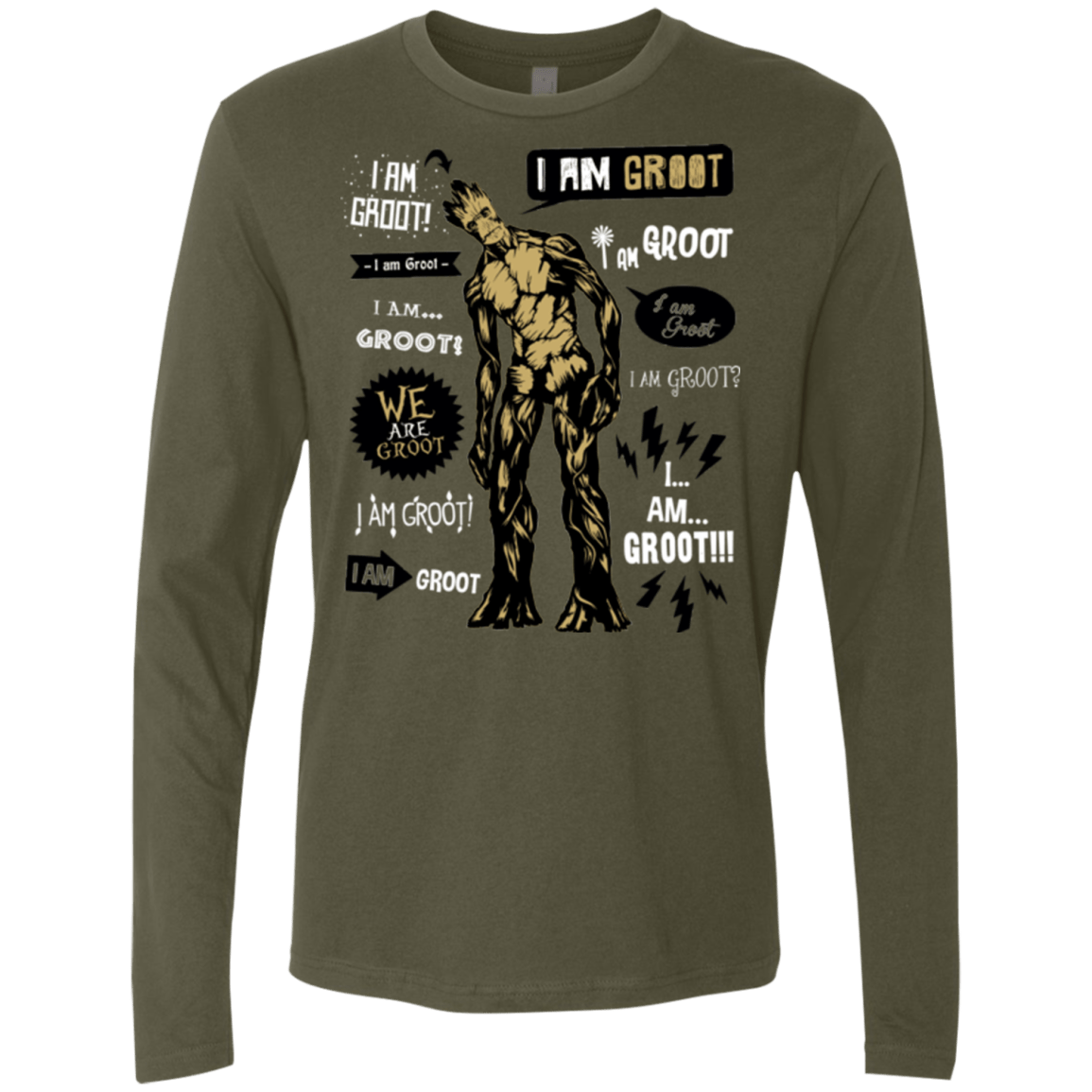 T-Shirts Military Green / Small Groot Famous Quotes Men's Premium Long Sleeve