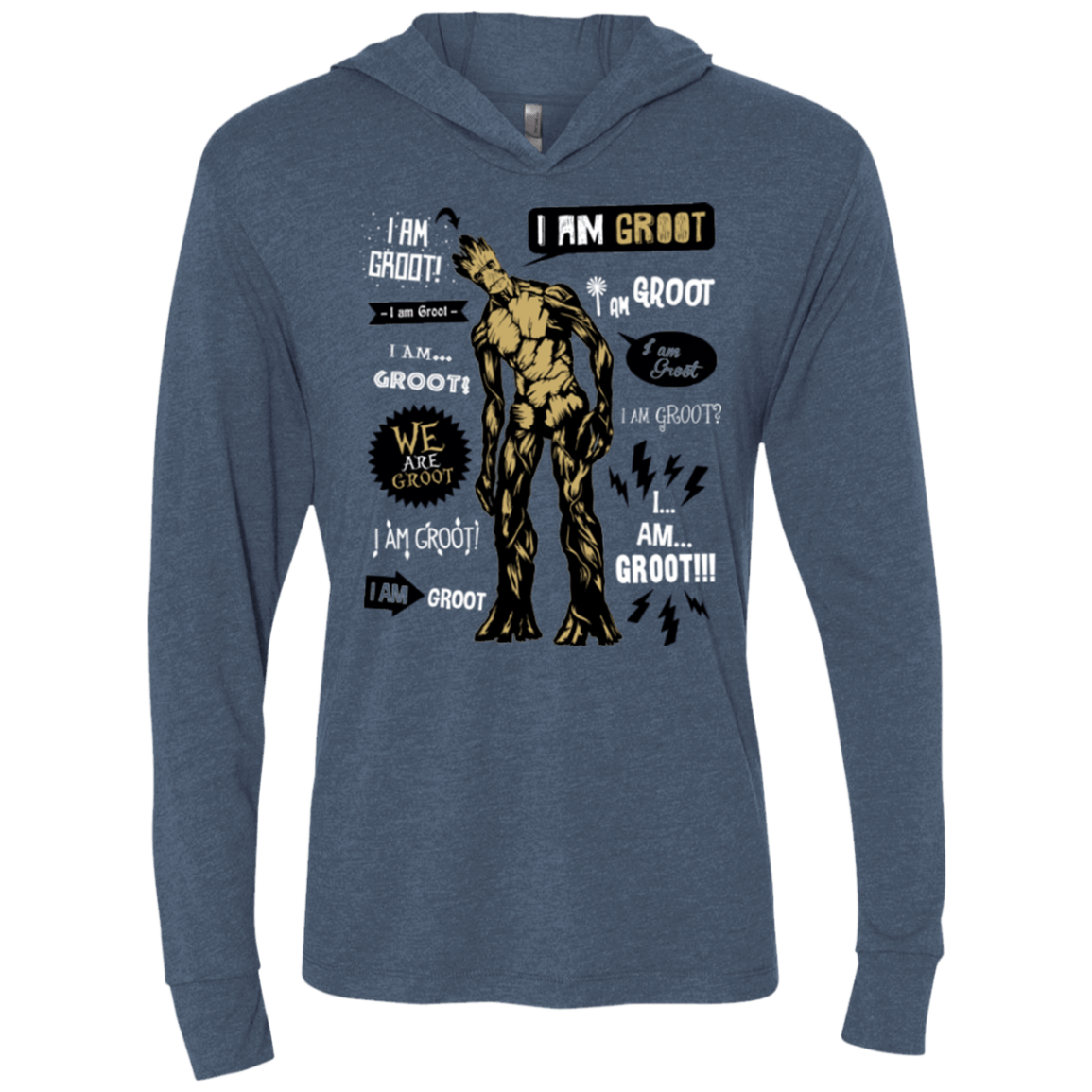T-Shirts Indigo / X-Small Groot Famous Quotes Triblend Long Sleeve Hoodie Tee