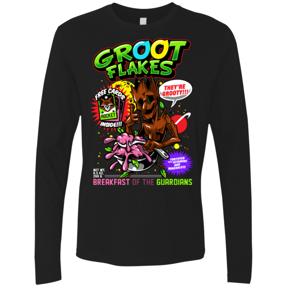 T-Shirts Black / Small Groot Flakes Men's Premium Long Sleeve