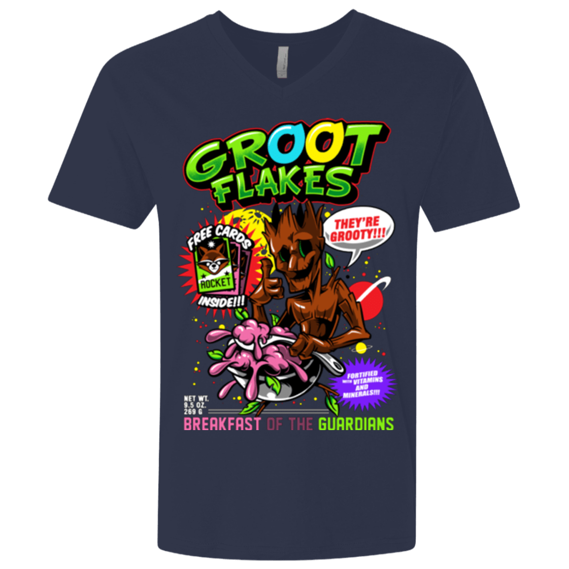 T-Shirts Midnight Navy / X-Small Groot Flakes Men's Premium V-Neck