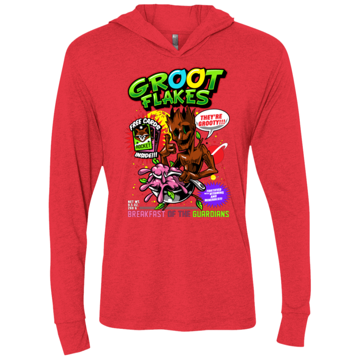 T-Shirts Vintage Red / X-Small Groot Flakes Triblend Long Sleeve Hoodie Tee
