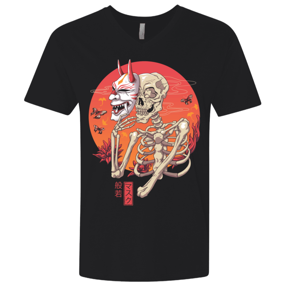 T-Shirts Black / X-Small Hannya Yokai Mask Men's Premium V-Neck