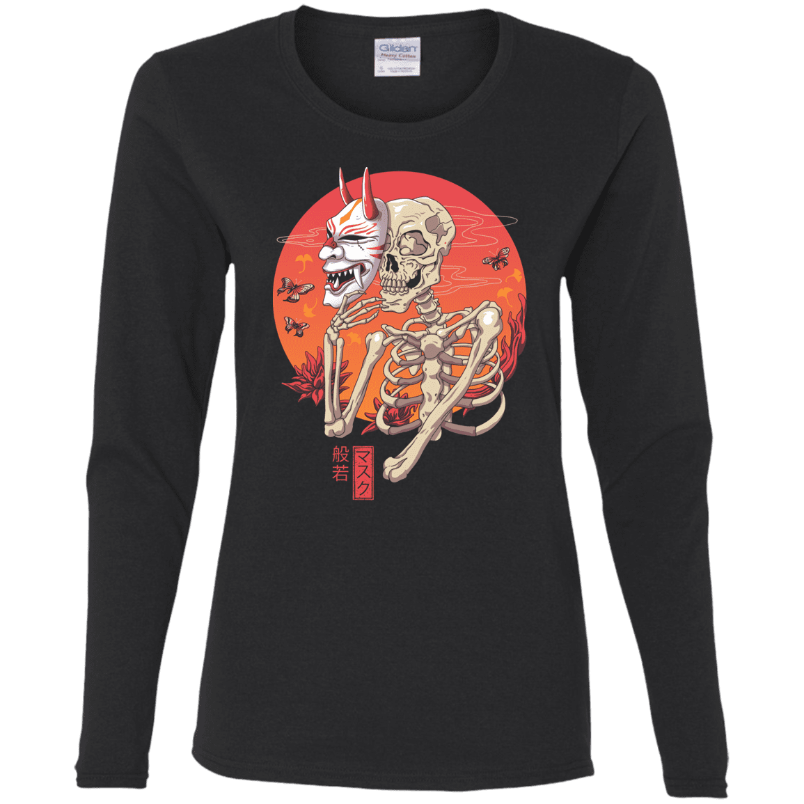 T-Shirts Black / S Hannya Yokai Mask Women's Long Sleeve T-Shirt
