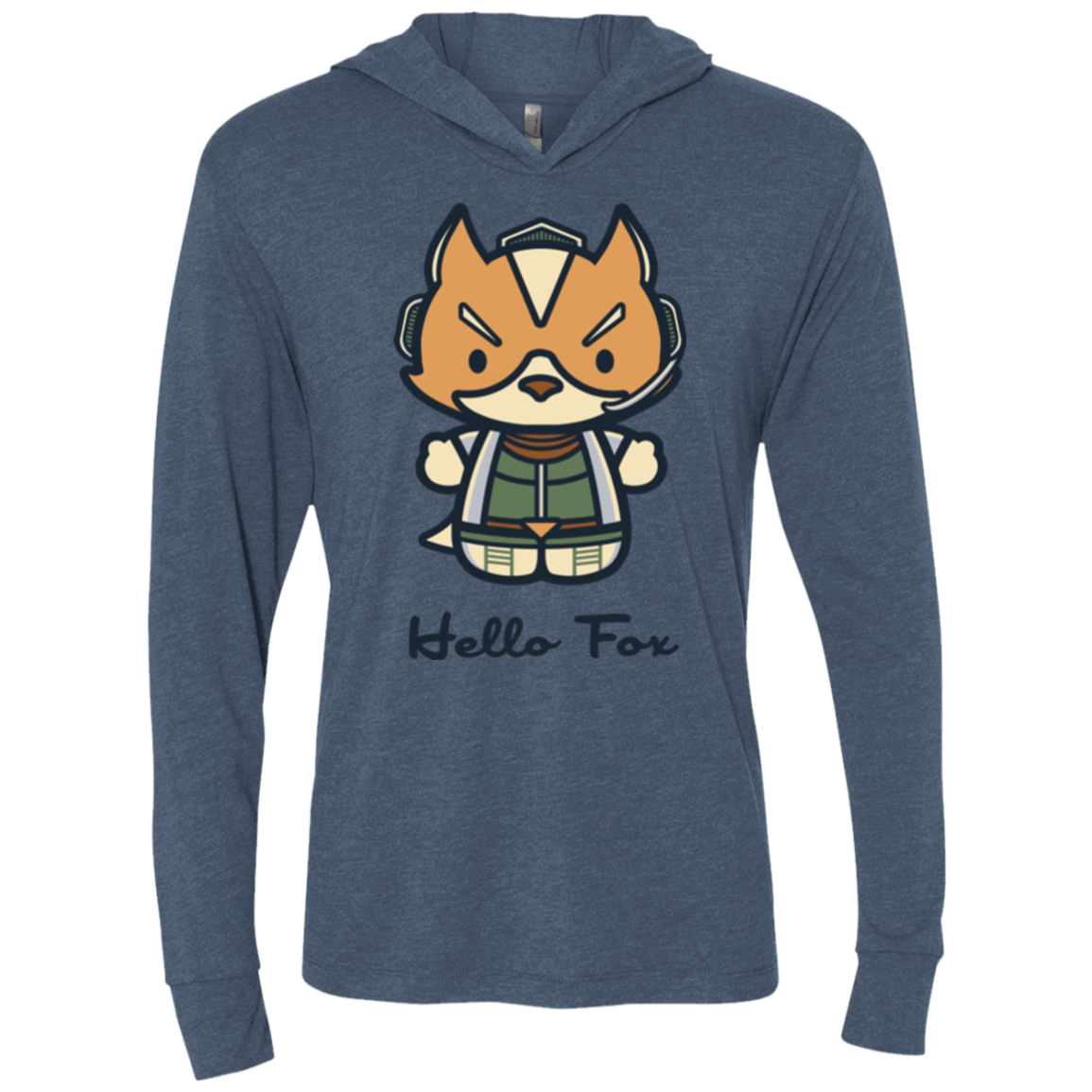 T-Shirts Indigo / X-Small Hello Fox Triblend Long Sleeve Hoodie Tee