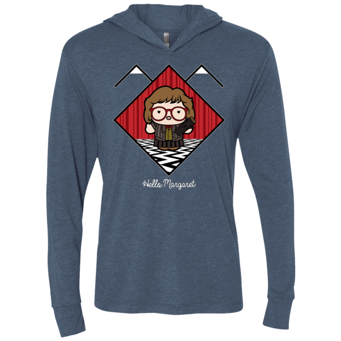 T-Shirts Indigo / X-Small Hello Margaret Triblend Long Sleeve Hoodie Tee