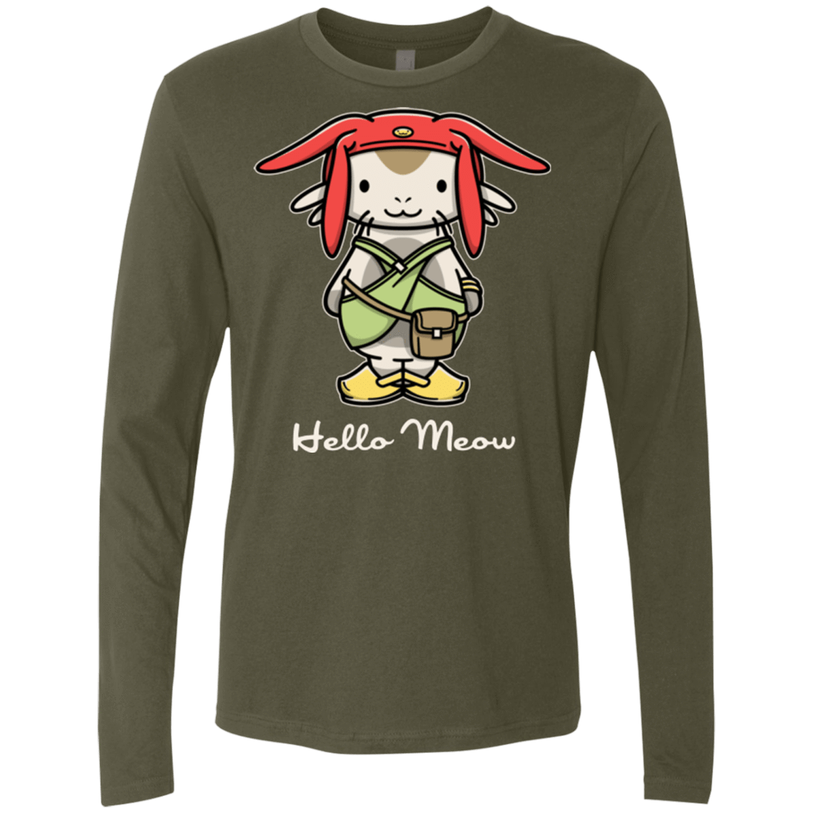T-Shirts Military Green / Small HELLO MEOW Men's Premium Long Sleeve