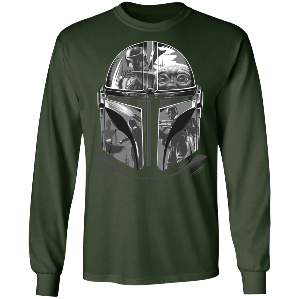 T-Shirts Forest Green / S Helmet Mandalorian Men's Long Sleeve T-Shirt