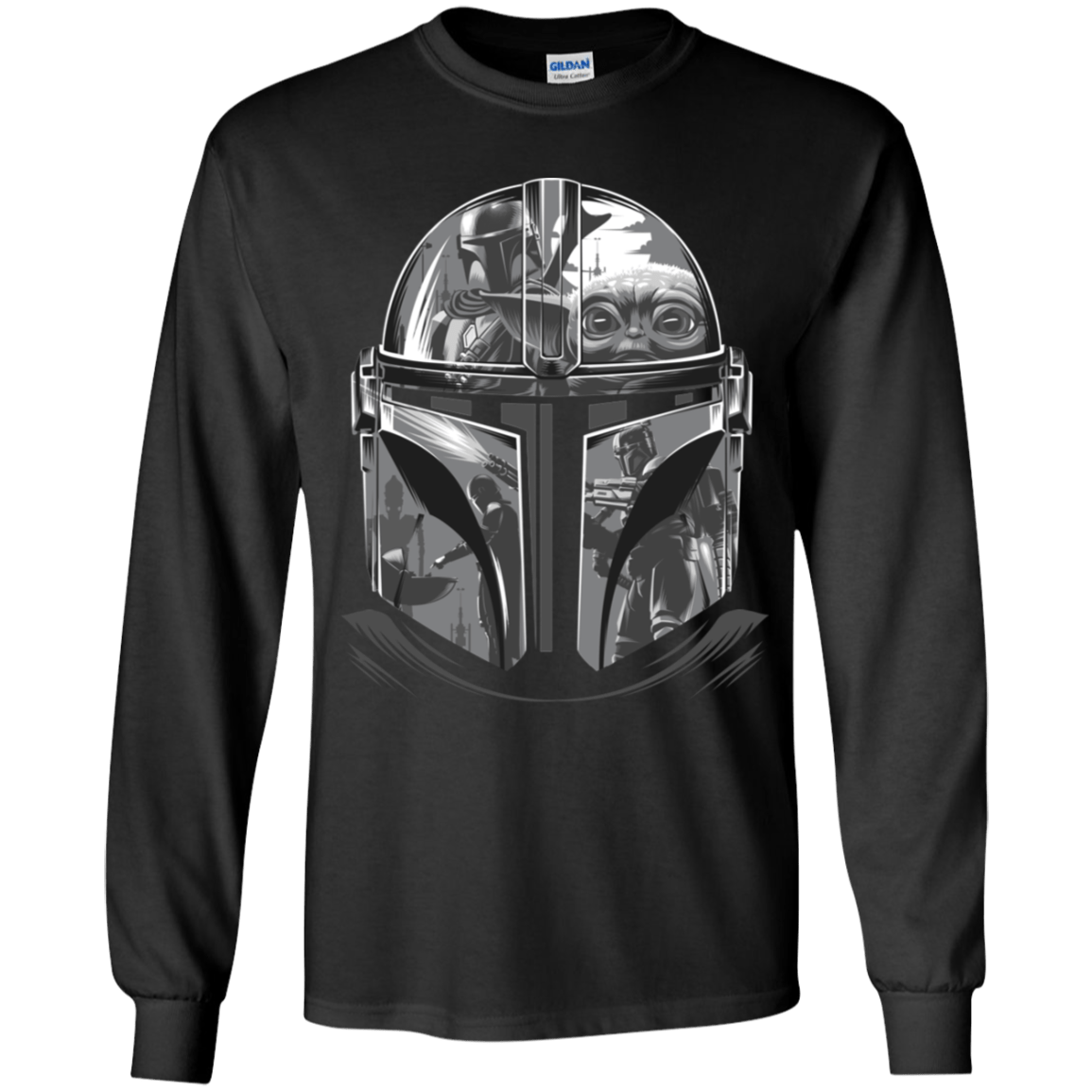 T-Shirts Black / YS Helmet Mandalorian Youth Long Sleeve T-Shirt