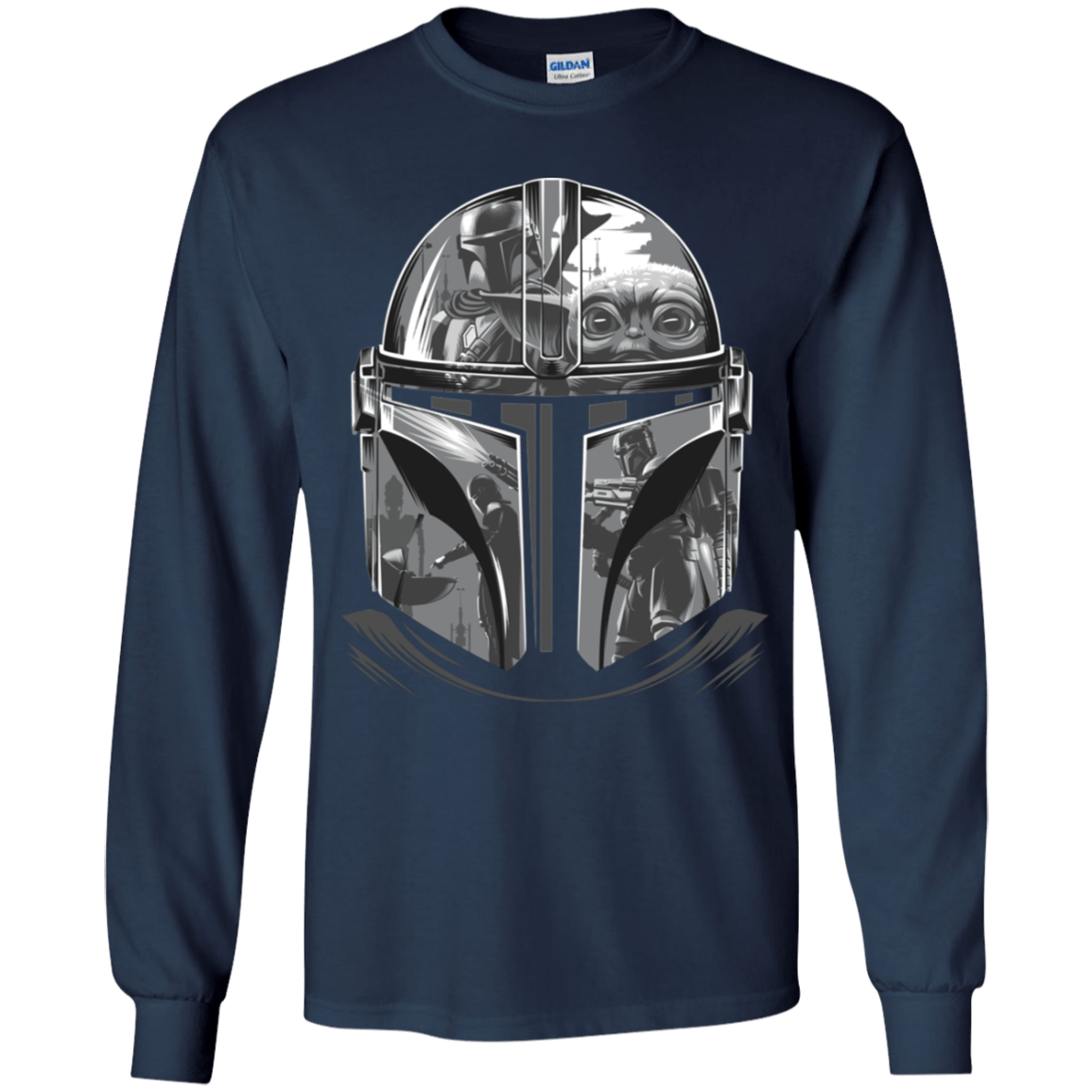 T-Shirts Navy / YS Helmet Mandalorian Youth Long Sleeve T-Shirt
