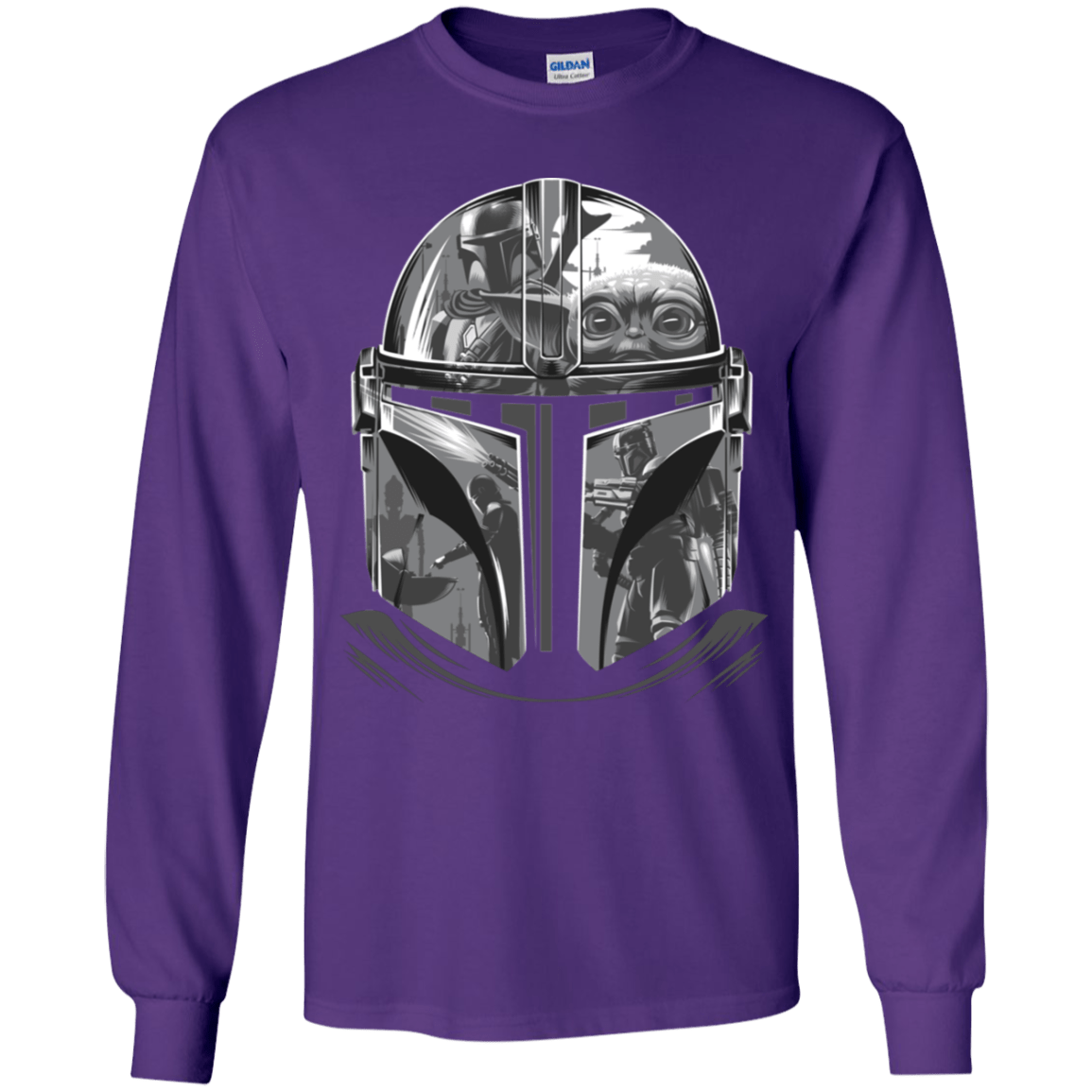 T-Shirts Purple / YS Helmet Mandalorian Youth Long Sleeve T-Shirt