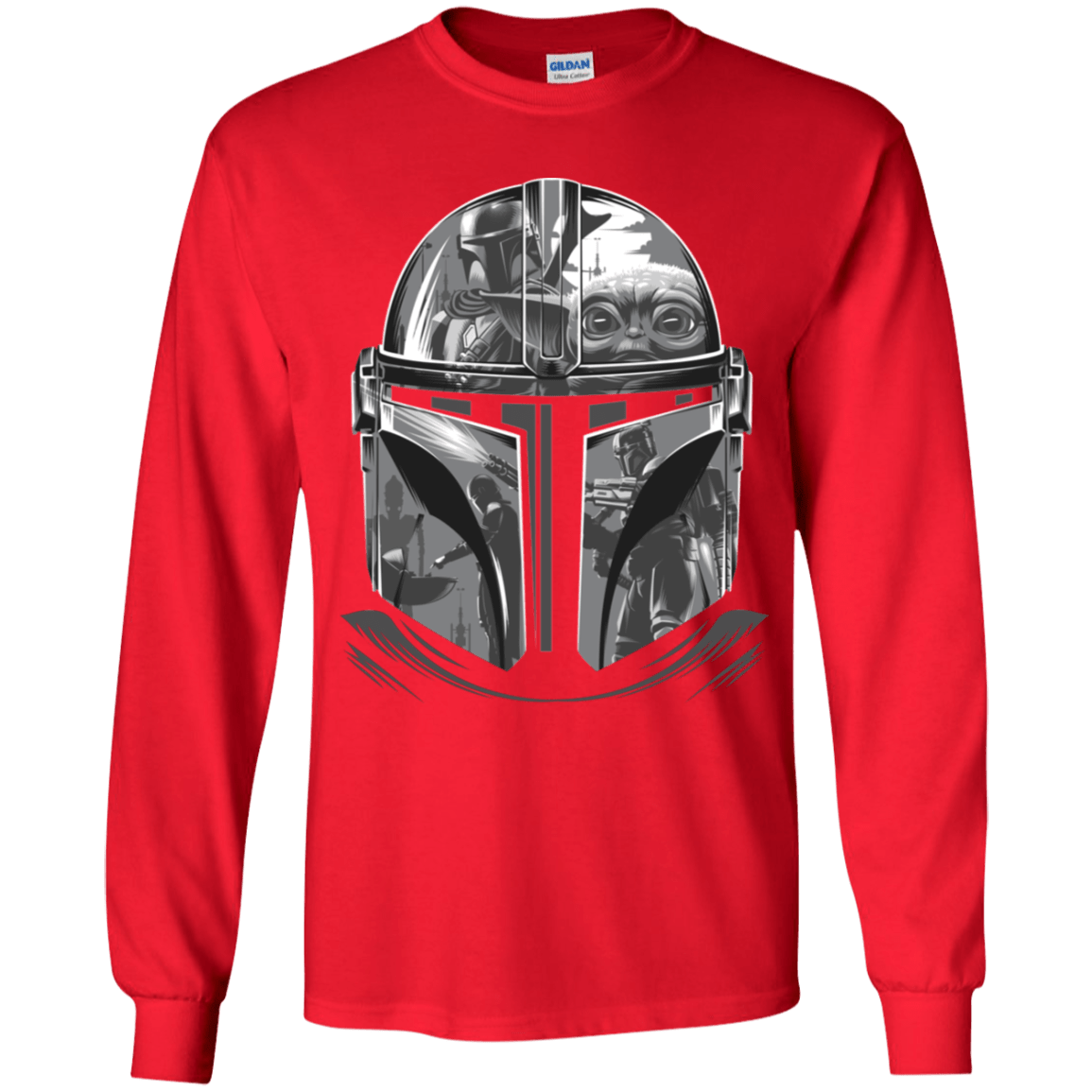 T-Shirts Red / YS Helmet Mandalorian Youth Long Sleeve T-Shirt