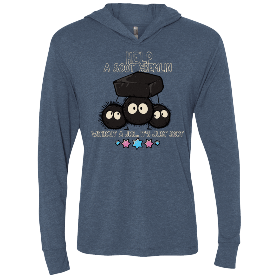 T-Shirts Indigo / X-Small HELP A SOOT GREMLIN Triblend Long Sleeve Hoodie Tee