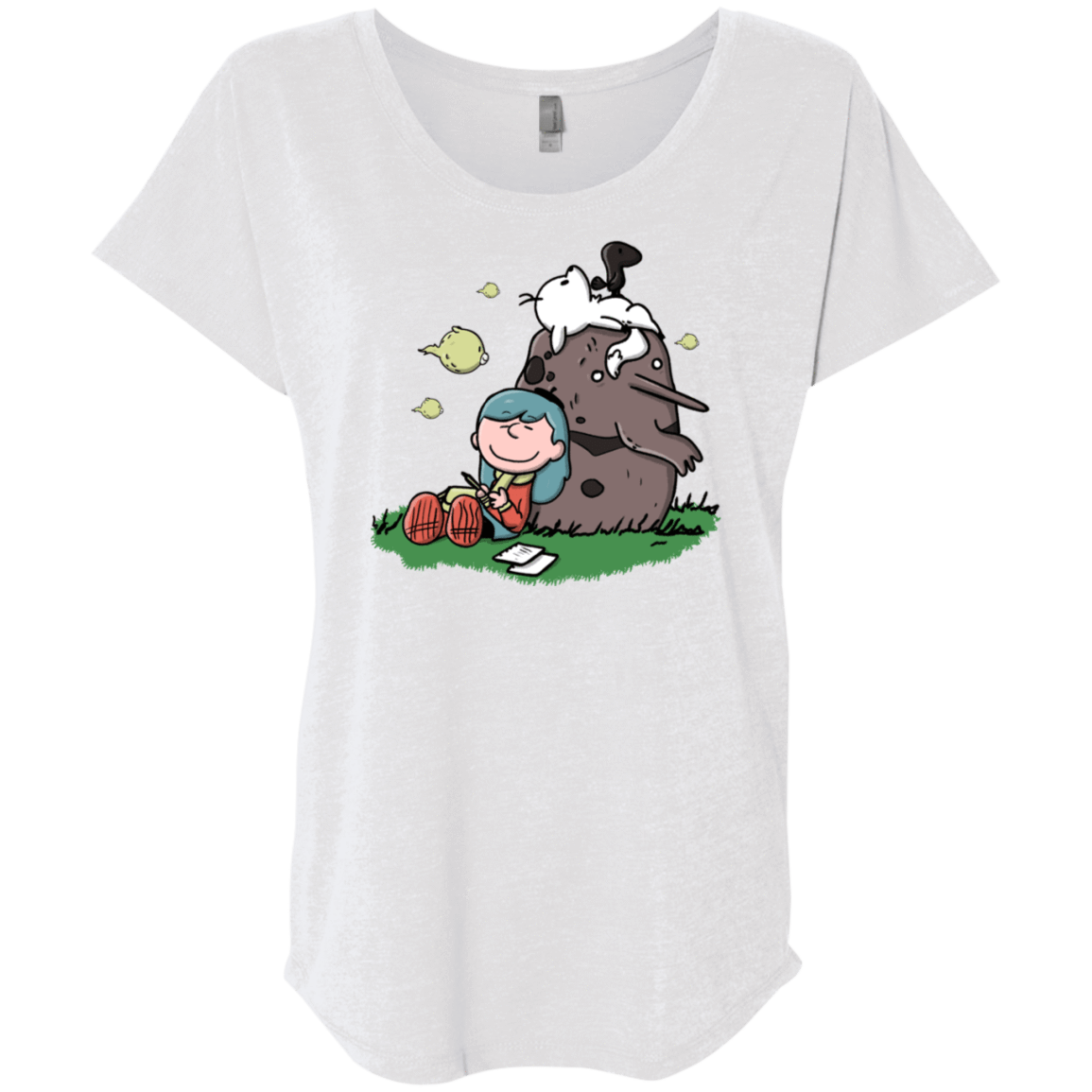 T-Shirts Heather White / X-Small Hilda Brown Triblend Dolman Sleeve