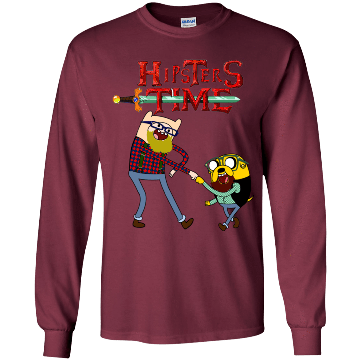 T-Shirts Maroon / YS Hipsters Time Youth Long Sleeve T-Shirt