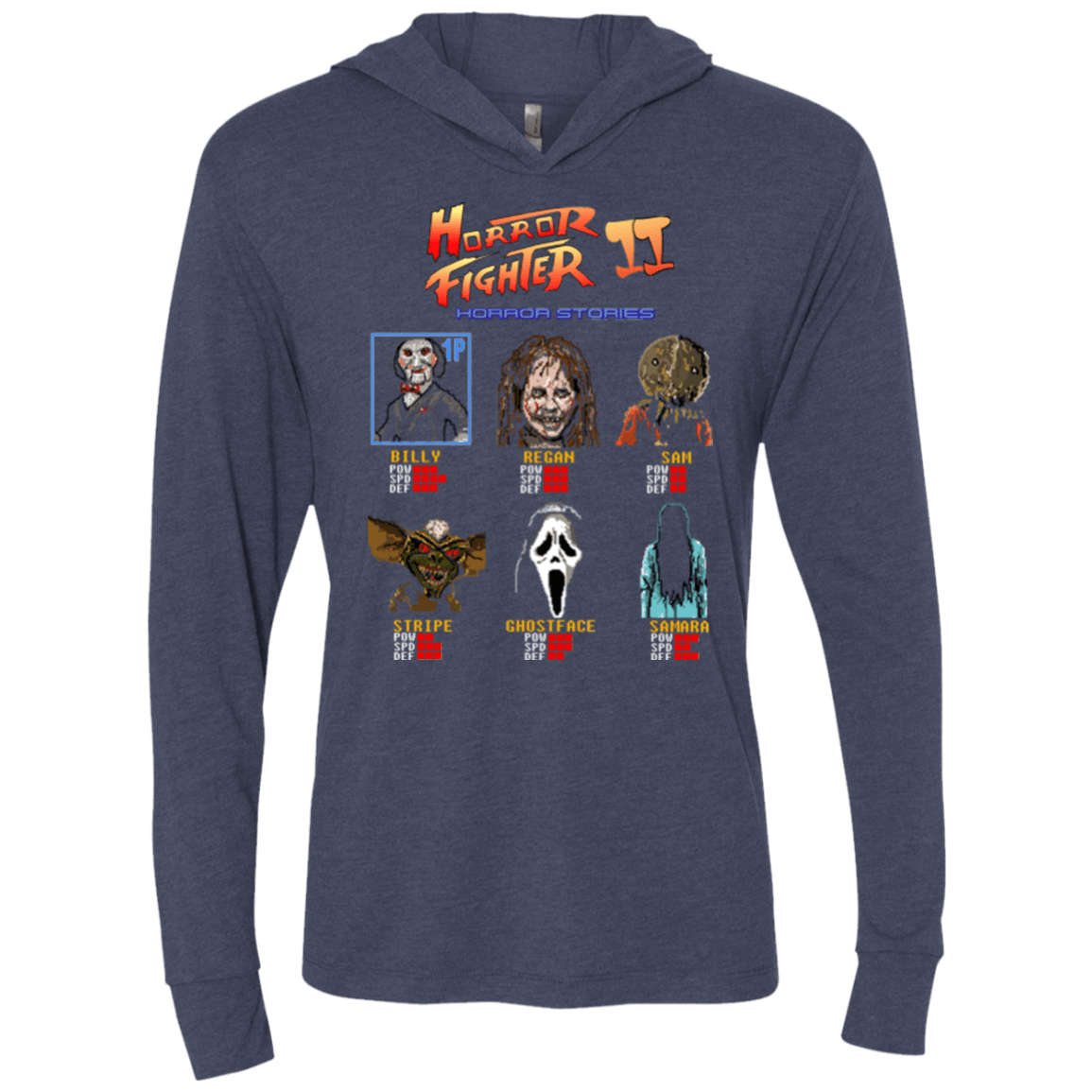 T-Shirts Vintage Navy / X-Small Horror Fighter 2 Triblend Long Sleeve Hoodie Tee