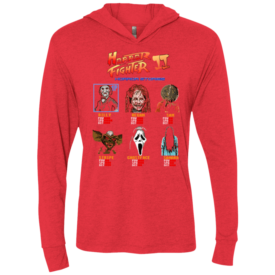 T-Shirts Vintage Red / X-Small Horror Fighter 2 Triblend Long Sleeve Hoodie Tee