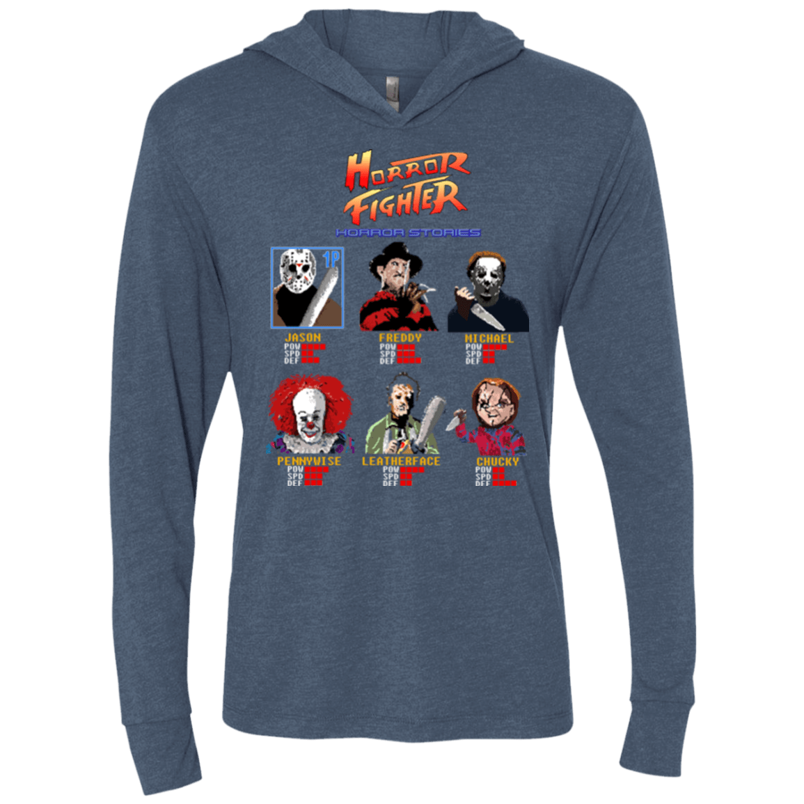 T-Shirts Indigo / X-Small Horror Fighter Triblend Long Sleeve Hoodie Tee