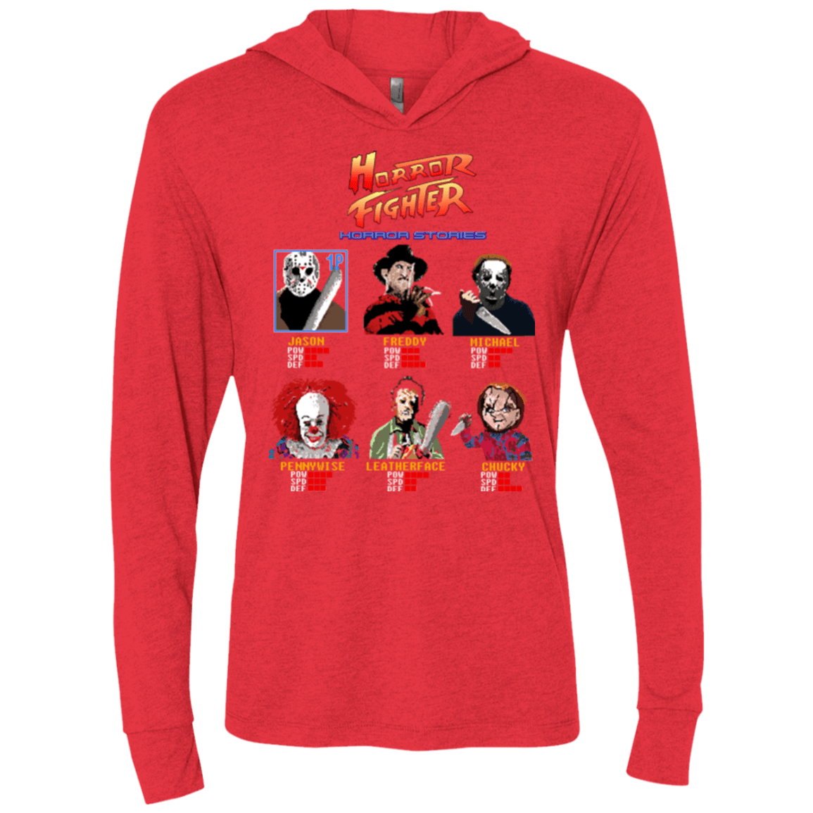 T-Shirts Vintage Red / X-Small Horror Fighter Triblend Long Sleeve Hoodie Tee