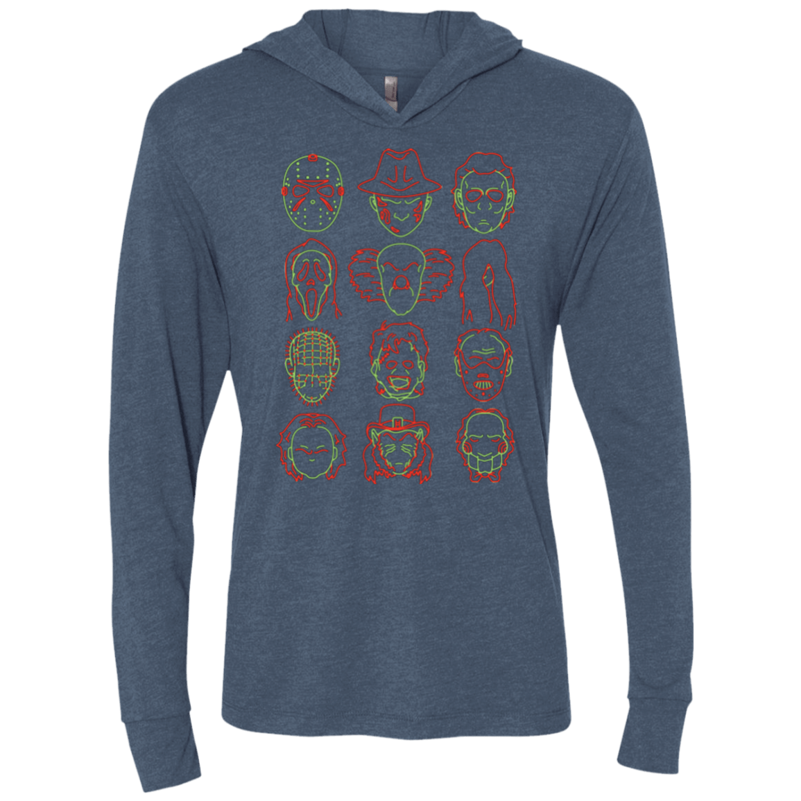 T-Shirts Indigo / X-Small HORROR HEADS Triblend Long Sleeve Hoodie Tee