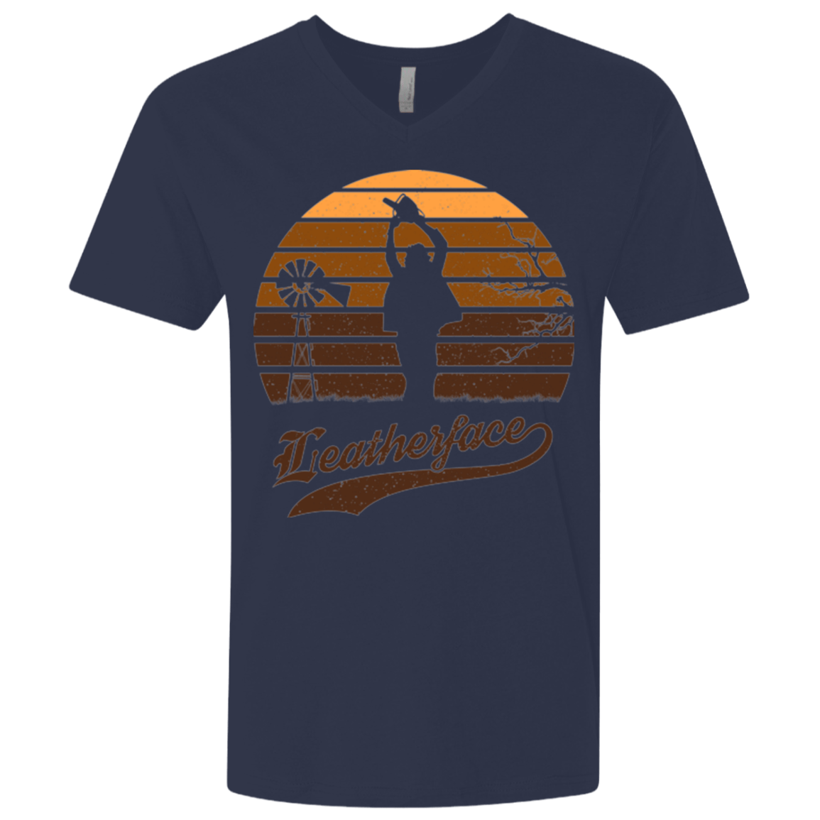 T-Shirts Midnight Navy / X-Small Horror Sun Set Leatherface Men's Premium V-Neck