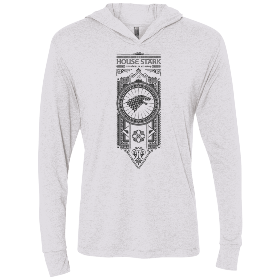 T-Shirts Heather White / X-Small House Stark Black Triblend Long Sleeve Hoodie Tee