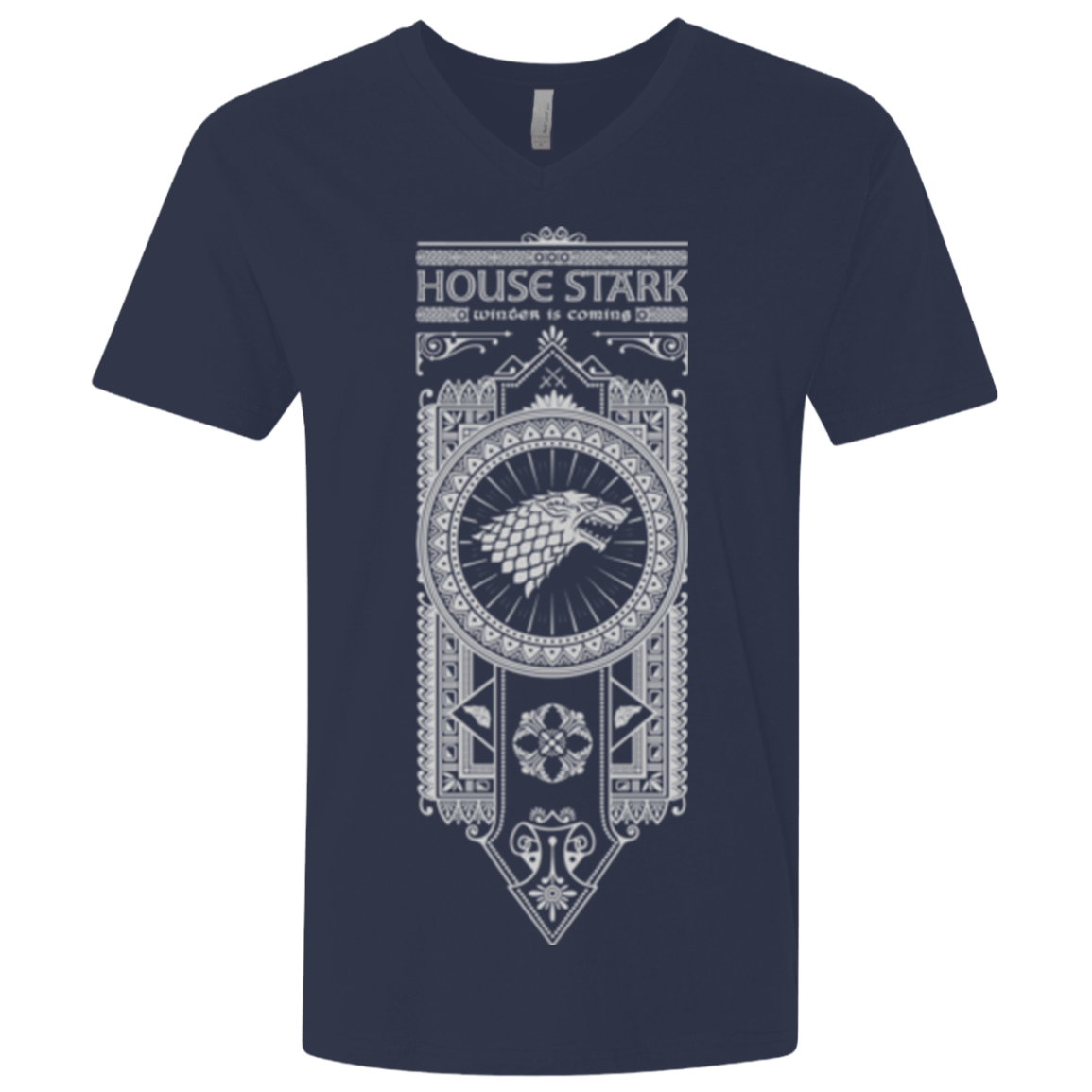T-Shirts Midnight Navy / X-Small House Stark White Men's Premium V-Neck