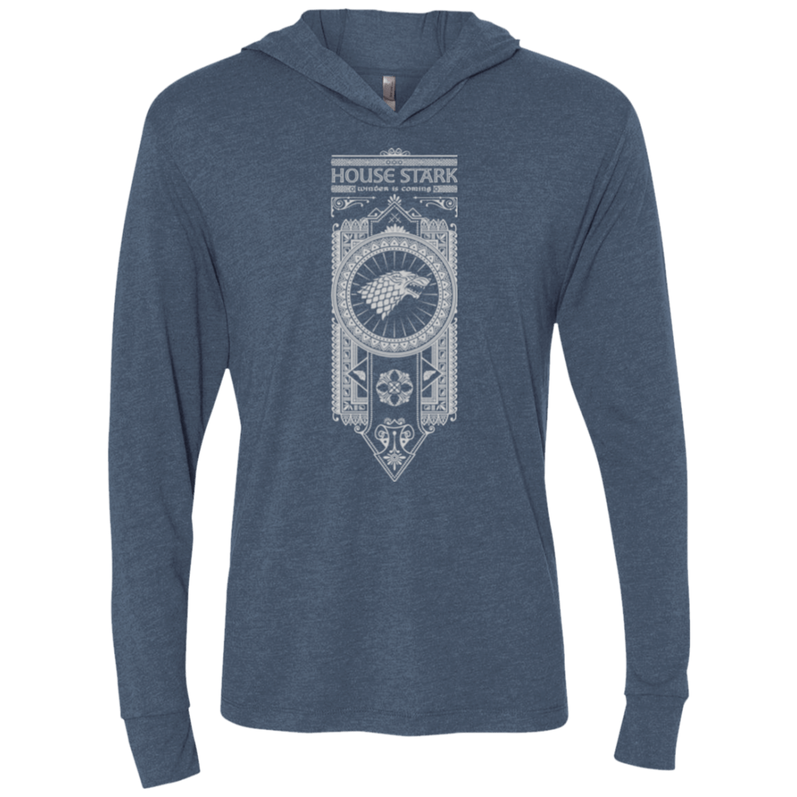 T-Shirts Indigo / X-Small House Stark White Triblend Long Sleeve Hoodie Tee