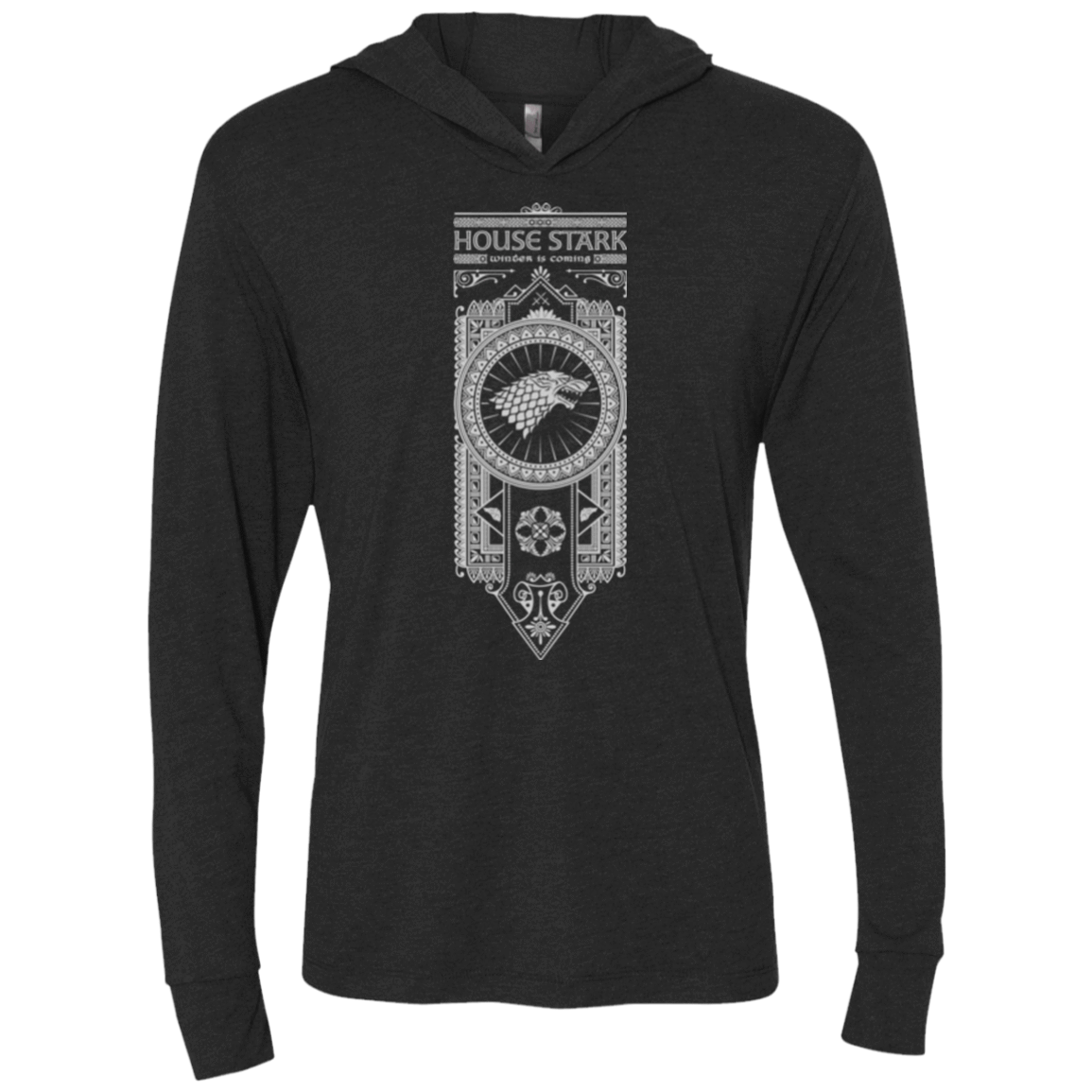 T-Shirts Vintage Black / X-Small House Stark White Triblend Long Sleeve Hoodie Tee