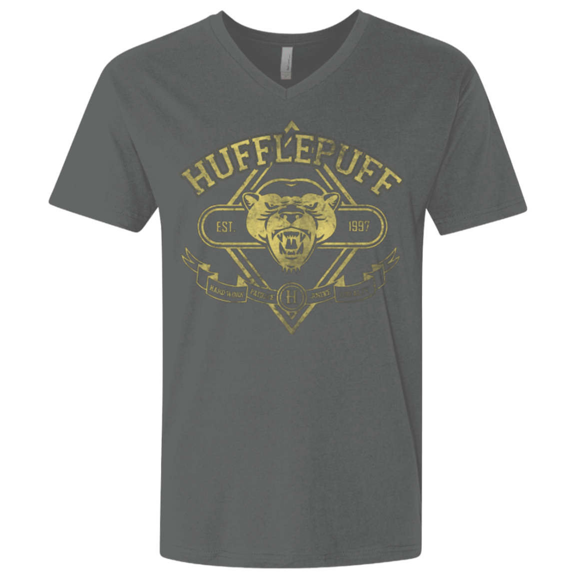 T-Shirts Heavy Metal / X-Small HUFFLEPUFF Men's Premium V-Neck