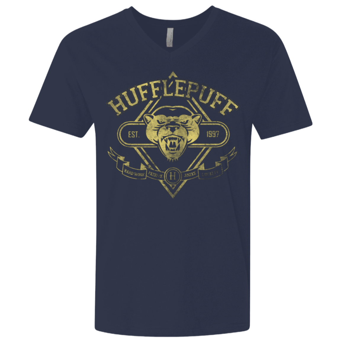 T-Shirts Midnight Navy / X-Small HUFFLEPUFF Men's Premium V-Neck