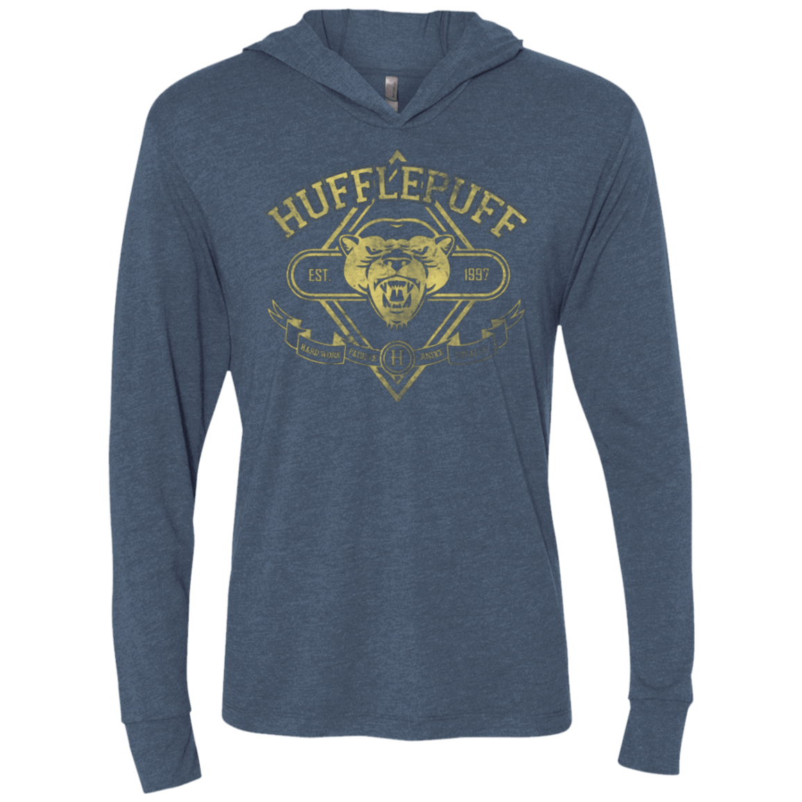 T-Shirts Indigo / X-Small HUFFLEPUFF Triblend Long Sleeve Hoodie Tee