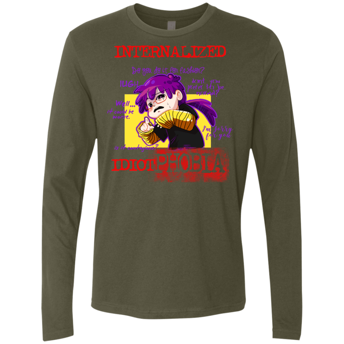 T-Shirts Military Green / Small Idiot phobia Men's Premium Long Sleeve