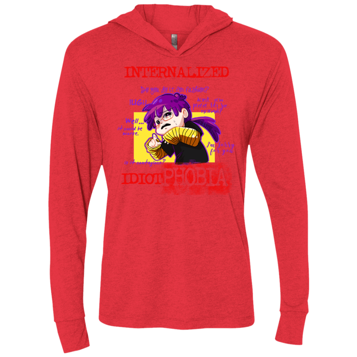 T-Shirts Vintage Red / X-Small Idiot phobia Triblend Long Sleeve Hoodie Tee