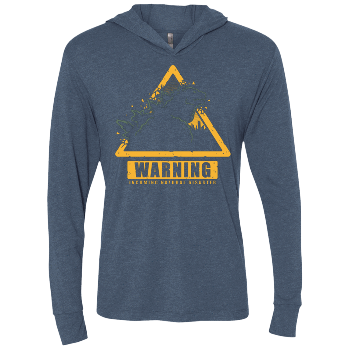 T-Shirts Indigo / X-Small Incoming Natural Disaster Triblend Long Sleeve Hoodie Tee