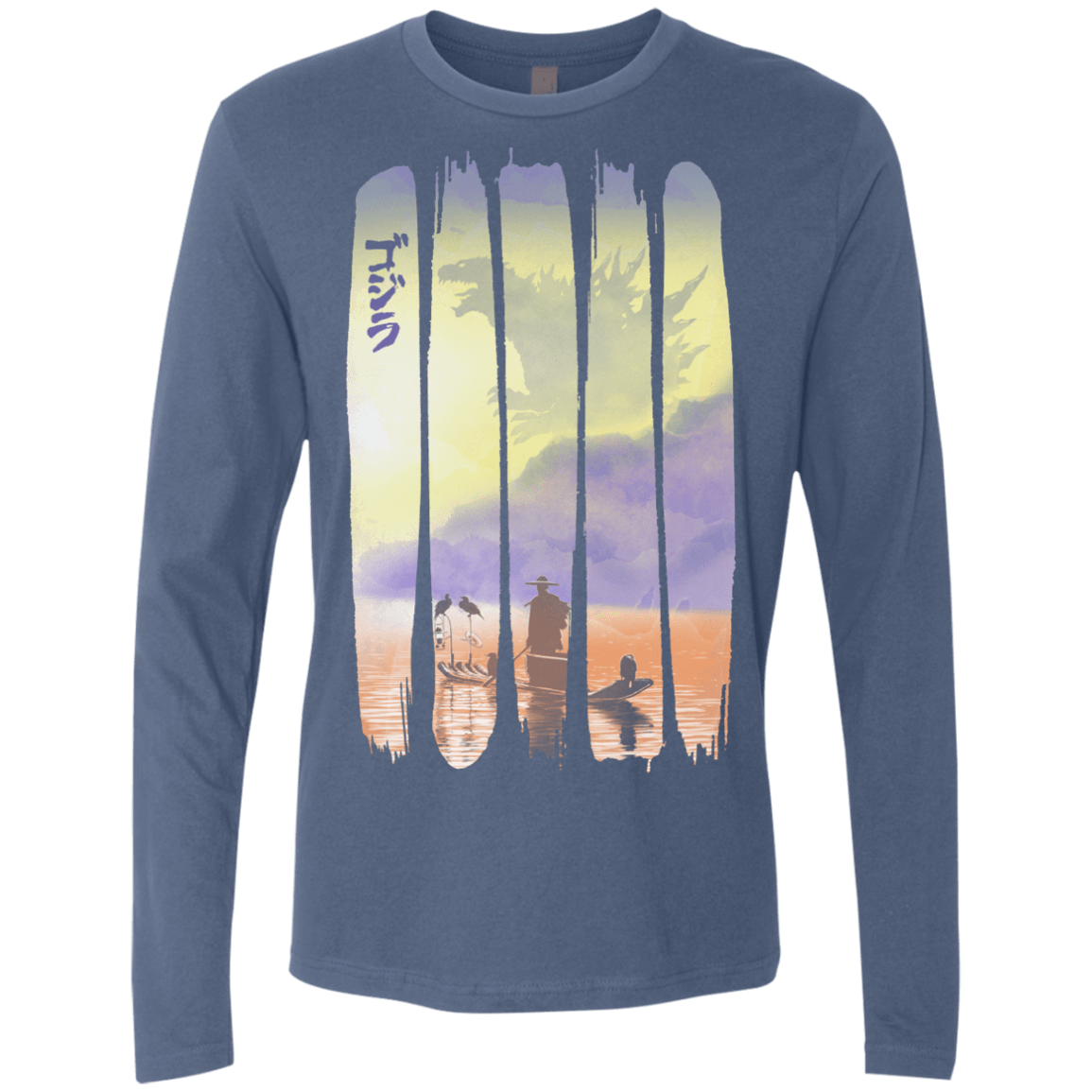 T-Shirts Indigo / S Japanese Kaiju Men's Premium Long Sleeve