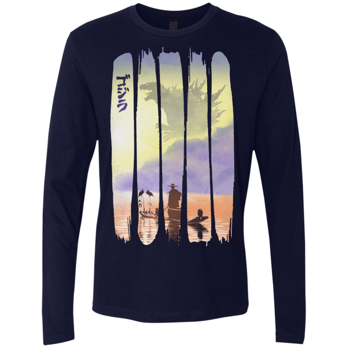 T-Shirts Midnight Navy / S Japanese Kaiju Men's Premium Long Sleeve
