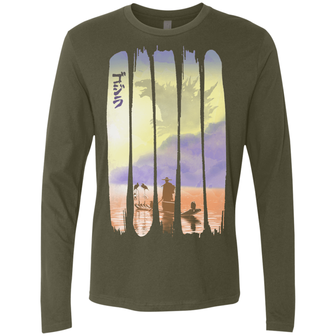 T-Shirts Military Green / S Japanese Kaiju Men's Premium Long Sleeve