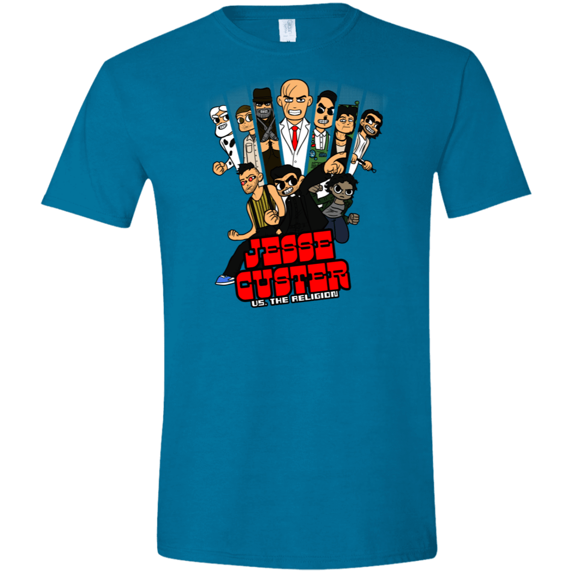 T-Shirts Antique Sapphire / S Jesse Custer vs The Religion Men's Semi-Fitted Softstyle