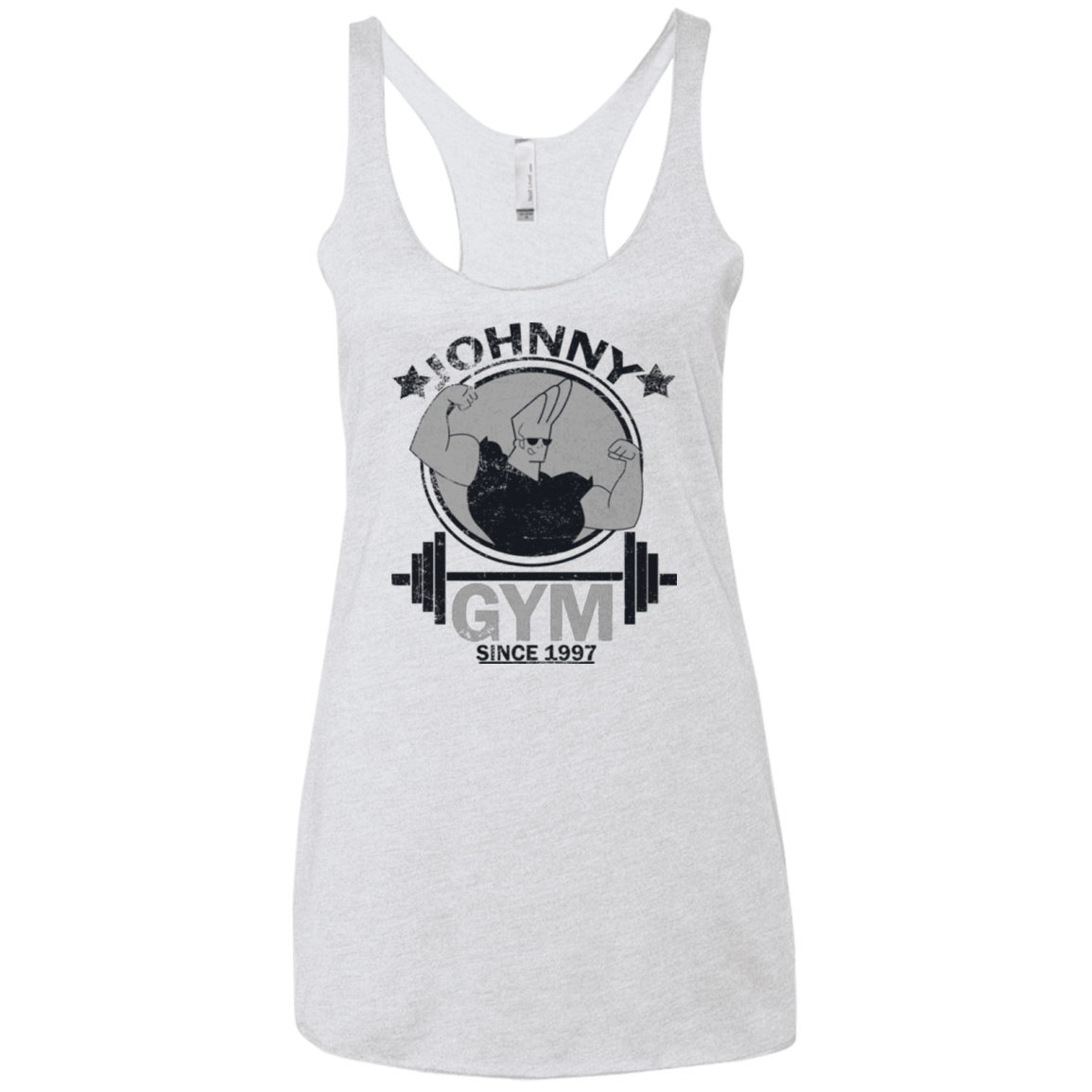 T-Shirts Heather White / X-Small Johnny Gym Women's Triblend Racerback Tank